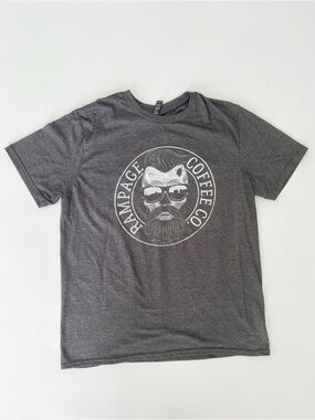 Rampage Coffee Hipster Skull Logo Grey Crew Neck T Shirt Streetwear Moto Lg